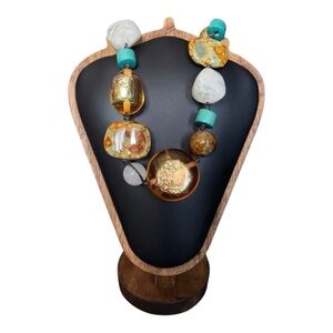 Chunky necklaces. Plasticc rock beads and gold foil. unique fashion statement